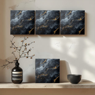 Azulejo De Cerâmica Mármore Azul-Preto com Brilho Dourado ID1172b