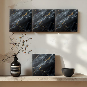 Azulejo De Cerâmica Mármore Azul-Preto com Brilho Dourado ID1172c