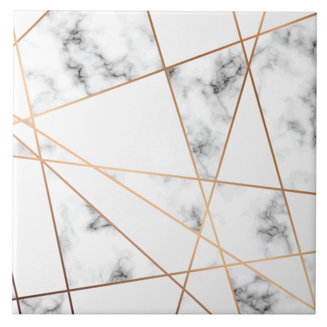 Azulejo De Cerâmica Mármore Branco com Linhas Douradas Bonito (Frente)