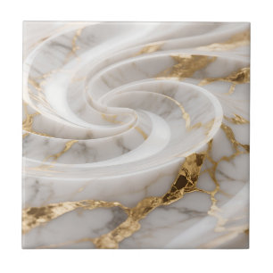 Azulejo De Cerâmica Mármore Branco com Padrão de Redemoinho Dourado
