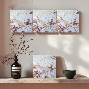 Azulejo De Cerâmica Mármore Branco com Veias de Bronze ID1182c