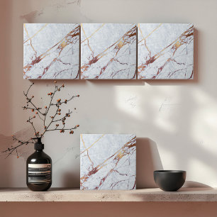 Azulejo De Cerâmica Mármore Branco com Veios de Bronze ID1182b
