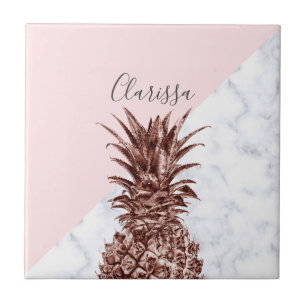 Azulejo De Cerâmica Mármore branco de abacaxi-branco-de-rosa-ouro Ele