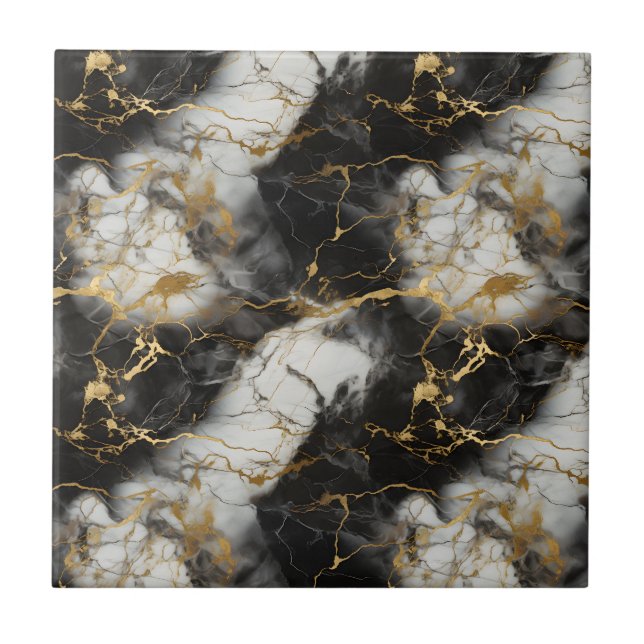 Azulejo De Cerâmica Mármore branco, Dourado e negro de luxo elegante (Frente)