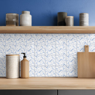 Azulejo De Cerâmica Mármore Branco e Azul Elegante