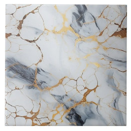 Azulejo De Cerâmica Mármore Branco e Cinza com Rachaduras Douradas