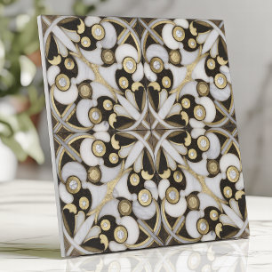 Azulejo De Cerâmica Mármore Branco e Dourado de Luxo Arabesco