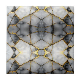 Azulejo De Cerâmica Mármore Branco e Dourado Rachado Moderno