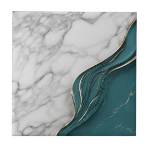 Azulejo De Cerâmica Mármore Branco Moderno com Teal Escuro e Dourado
