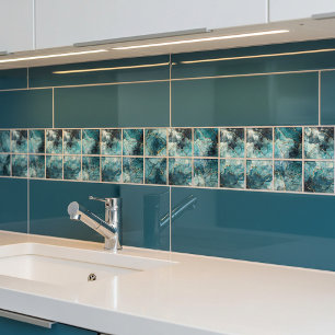 Azulejo De Cerâmica Mármore brilhante azul e dourado