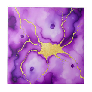 Azulejo De Cerâmica Mármore Dourado Roxo Padrão Abstrato