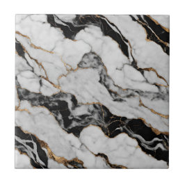 Azulejo De Cerâmica Mármore Falso Dourado Preto Branco Moderno