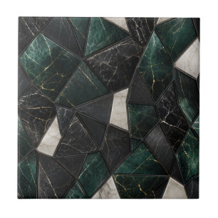 Azulejo De Cerâmica Mármore Geométrico de Esmeralda de Luxo e Preto Ca
