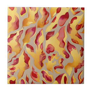 Azulejo De Cerâmica Mármore Líquido Abstrato Dourado Carmesim