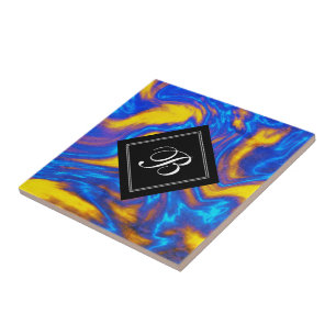 Azulejo De Cerâmica Mármore Líquido Moderno Abstrato Amarelo Azul Roxo