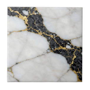 Azulejo De Cerâmica Mármore Luxo Preto Branco Dourado