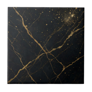 Azulejo De Cerâmica Mármore Meia-Noite Dourado Preto & Dourado