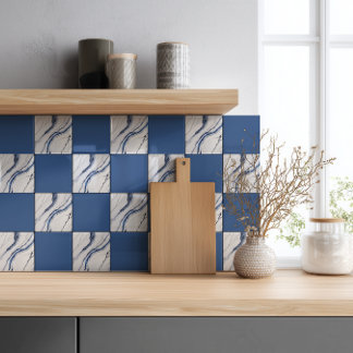 Azulejo De Cerâmica Mármore Minimalista Branco e Azul Moderno