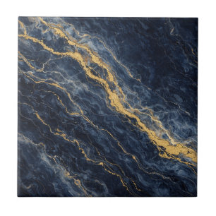 Azulejo De Cerâmica Mármore Natural Azul Marinho & Dourado – Luxo