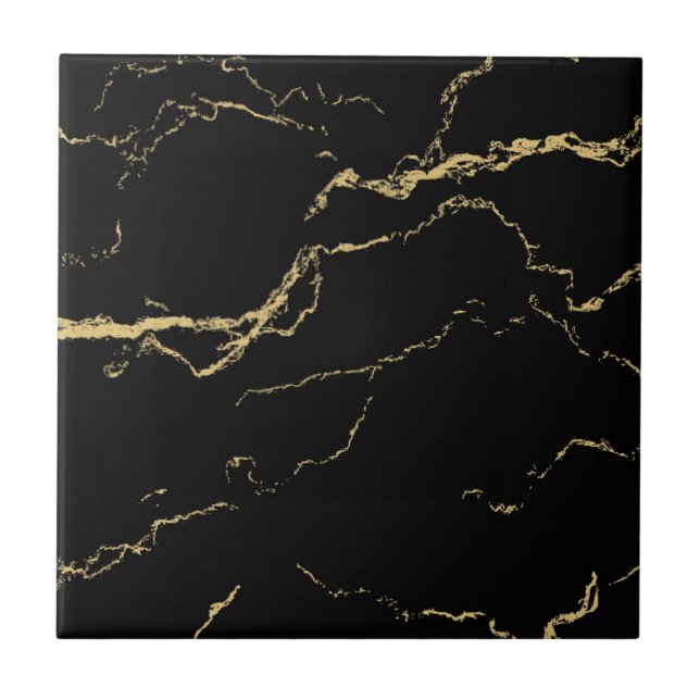 Azulejo De Cerâmica Mármore Negro e Dourado (Frente)