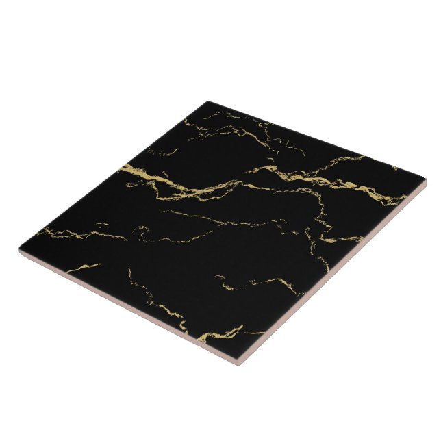 Azulejo De Cerâmica Mármore Negro e Dourado (Lateral)