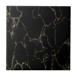 Azulejo De Cerâmica Mármore Preto com Veios Finos de Ouro
