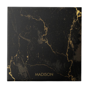 Azulejo De Cerâmica Mármore preto Dourado