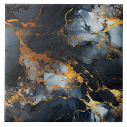Azulejo De Cerâmica Mármore Preto, Dourado e Branco Gélido