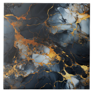 Azulejo De Cerâmica Mármore Preto, Dourado e Branco Icy