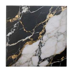 Azulejo De Cerâmica Mármore Preto Dourado Veias Luxo Abstrato
