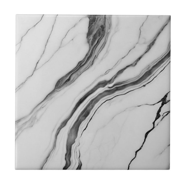 Azulejo De Cerâmica Mármore preto e branco moderno (Frente)