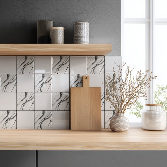 Azulejo De Cerâmica Mármore Preto e Branco Moderno (Criador carregado)