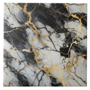 Azulejo De Cerâmica Mármore Preto e Branco Ousado com Rachaduras Doura