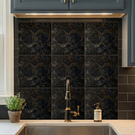 Azulejo De Cerâmica Mármore Preto Envelhecido Damasco Sombrio