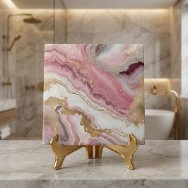 Azulejo De Cerâmica Mármore Rosa Bege Elegante Dourado & Ágata Branca