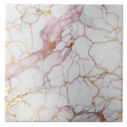 Azulejo De Cerâmica Mármore Rosa e Branco Rachado com Dourado