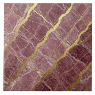 Azulejo De Cerâmica Mármore Rosa Malva e Dourado
