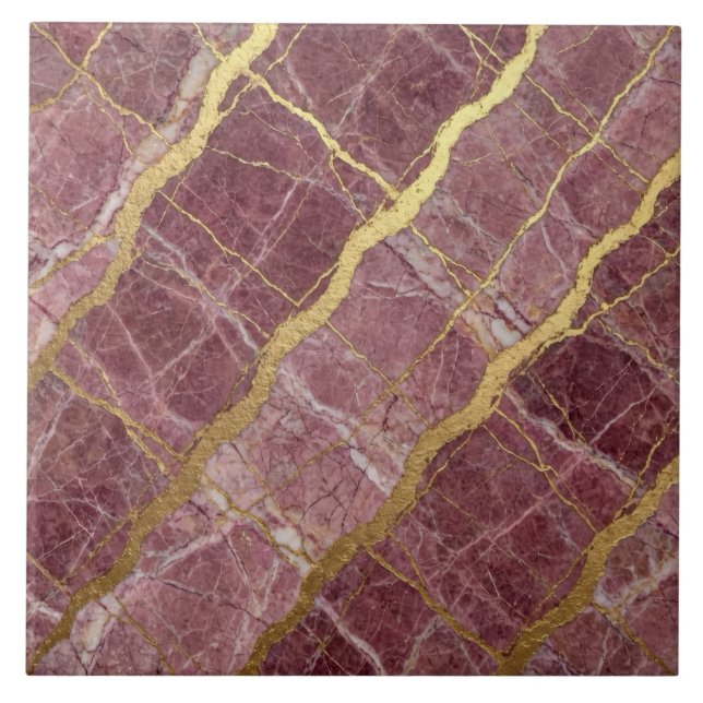 Azulejo De Cerâmica Mármore Rosa Malva e Dourado (Frente)
