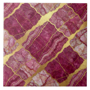 Azulejo De Cerâmica Mármore Rosa Malva e Dourado