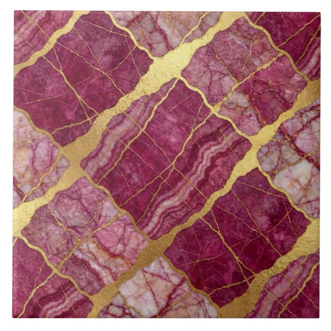 Azulejo De Cerâmica Mármore Rosa Malva e Dourado (Frente)