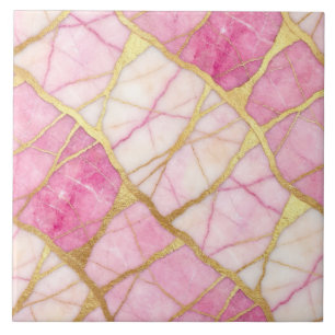Azulejo De Cerâmica Mármore Rosa Quente e Dourado