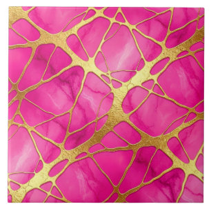 Azulejo De Cerâmica Mármore Rosa Quente e Dourado