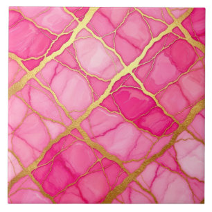 Azulejo De Cerâmica Mármore Rosa Quente e Dourado