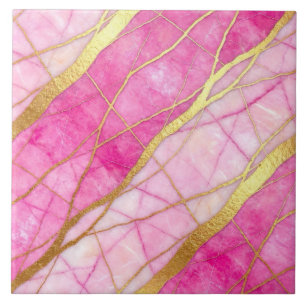 Azulejo De Cerâmica Mármore Rosa Quente e Dourado