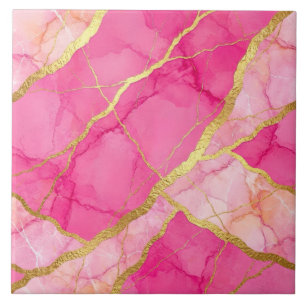 Azulejo De Cerâmica Mármore Rosa Quente e Dourado