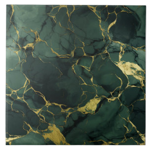 Azulejo De Cerâmica Mármore Verde e Dourado, Gema Rachada, Sem Costura