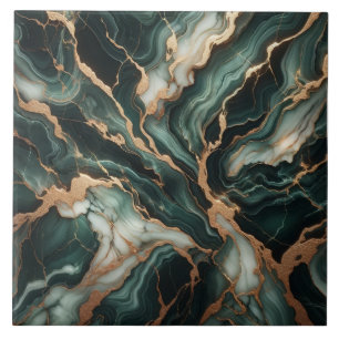 Azulejo De Cerâmica Mármore Verde Elegante, Acentuações Douradas, Sem 