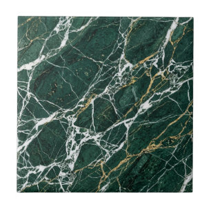 Azulejo De Cerâmica Mármore Verde Esmeralda Elegante Veios Dourados Mo