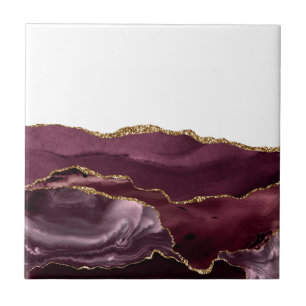 Azulejo De Cerâmica Mármore Vermelho Vinho Ágata Dourado Brilho Glam E