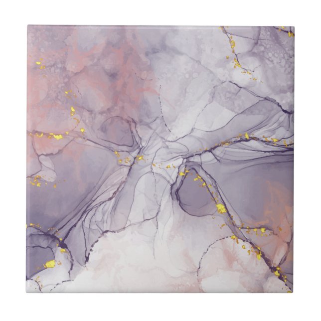 Azulejo De Cerâmica Mármore Violeta e Dourado (Frente)